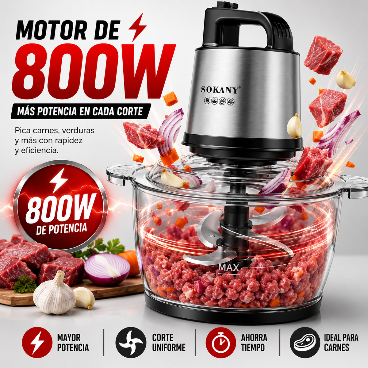 PICADOR ELÉCTRICO | SOKANY 800W CAPACIDAD 4 LITROS 🔪GRATIS LIBRO DE RECETAS