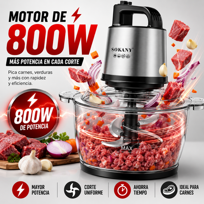 PICADOR ELÉCTRICO | SOKANY 800W CAPACIDAD 4 LITROS 🔪GRATIS LIBRO DE RECETAS