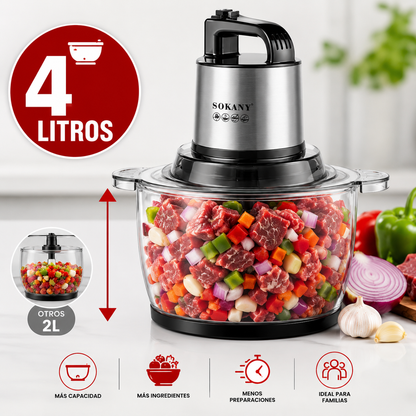 PICADOR ELÉCTRICO | SOKANY 800W CAPACIDAD 4 LITROS 🔪GRATIS LIBRO DE RECETAS