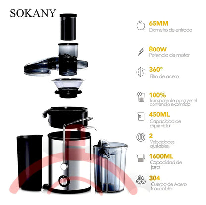 Extractor de Jugos SOKANY 1.6 L de 800w | Jugo fresco y natural en segundos — sin esfuerzo 👌| Súper PROMO por Navidad 🎁
