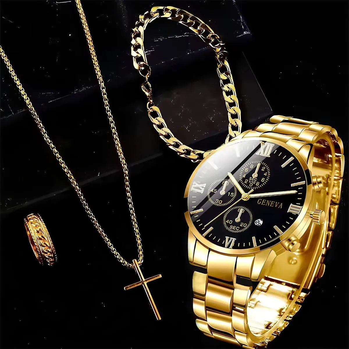 Combo 4 en 1 Elegancia Total: Reloj + Cadena + Pulsera + Anillo 💎