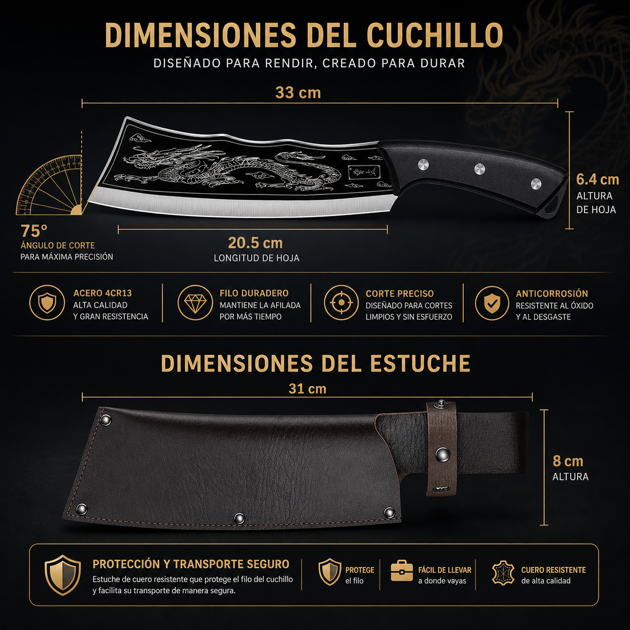 Cuchillo Samurai Dragon: Corte Preciso y Potente 🔪