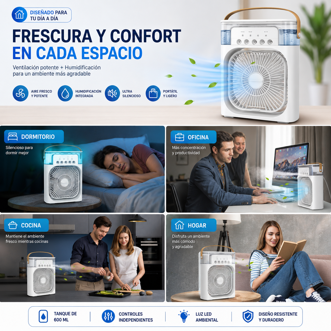 Ventilador Humidificador Multifuncional ❄️ Frescura TOTAL GRATIS 2 ESENCIAS