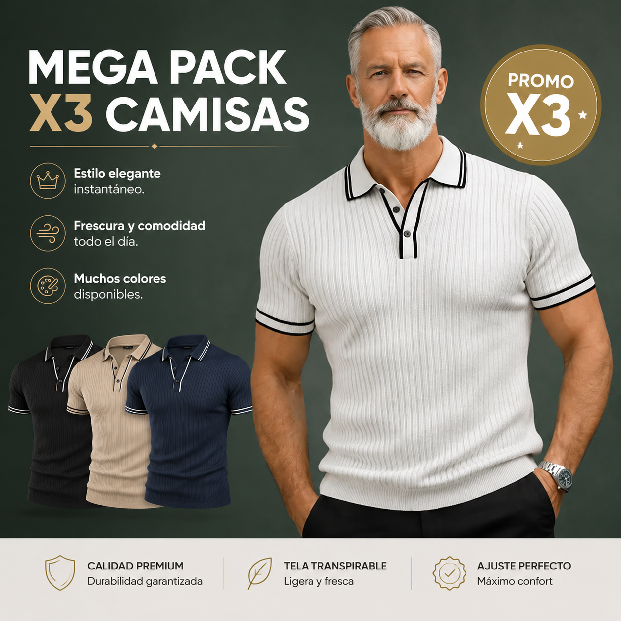 PACK X3 Camisas Polo Casual Premium 👔
