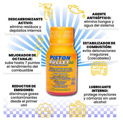 Aditivo Piston Bullet Bio: Recupera la Potencia de tu Motor y Ahorra Combustible | SUPER OFERTA PACK X3