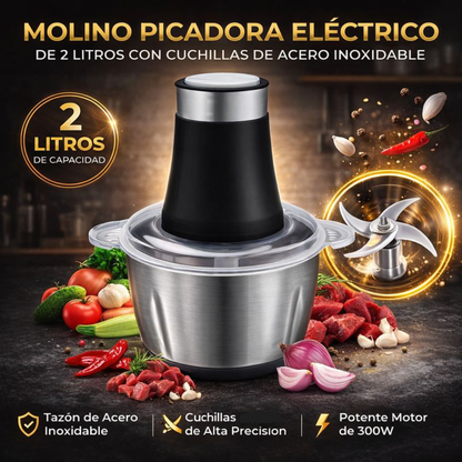 Molino Picadora Eléctrico 2 Litros Acero: Pica, tritura y prepara en segundos sin esfuerzo 🍽️